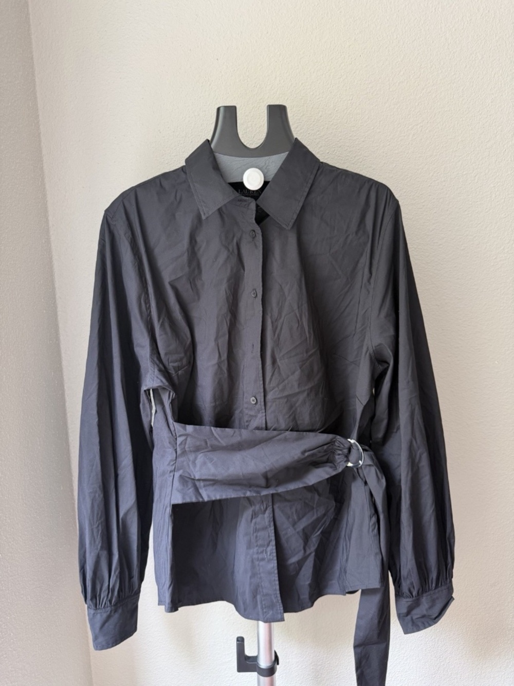 Lauren Ralph Lauren Tie-Front Cotton-Blend Shirt XL Black